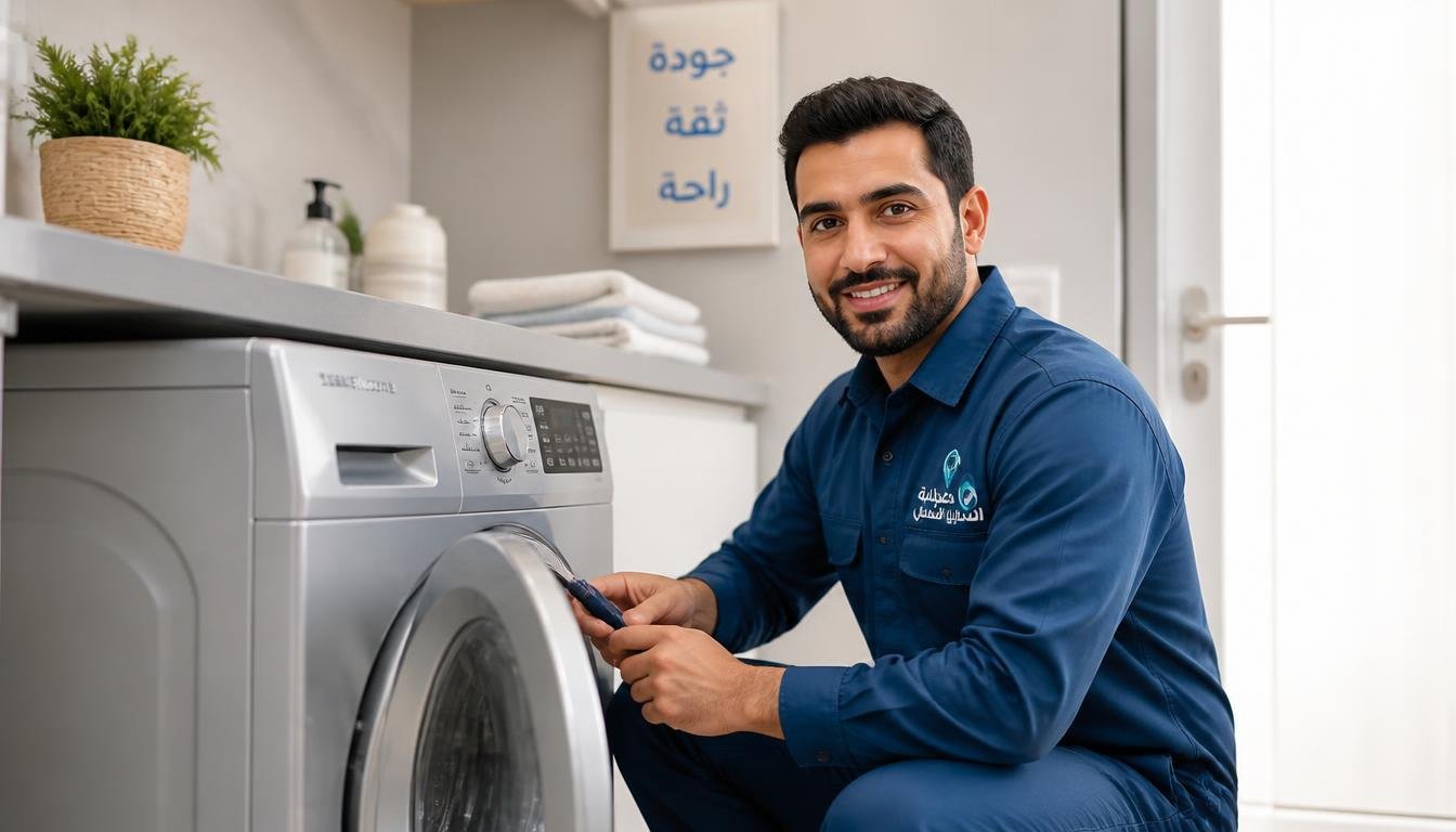 فني غسالات متخصص يقوم بصيانة غسالة اتوماتيك في الدمام